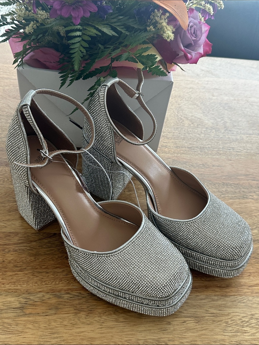wild fable Silver Rhinestone Platform Block Heels